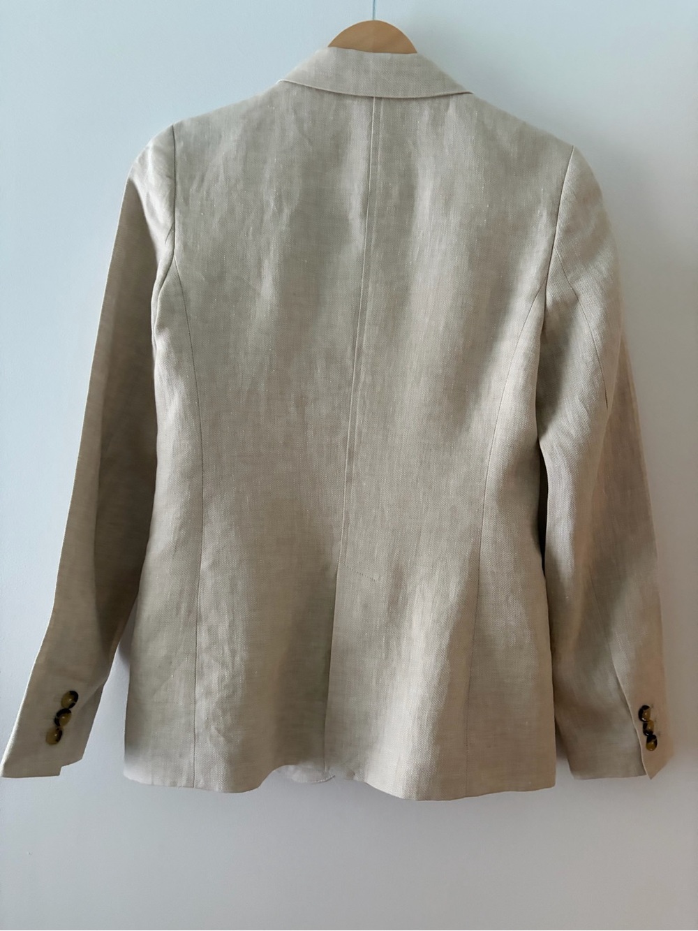 Massimo Dutti Size 2 Beige 100% Linen Blazer Single Button Striped Lining - Picture 9 of 13